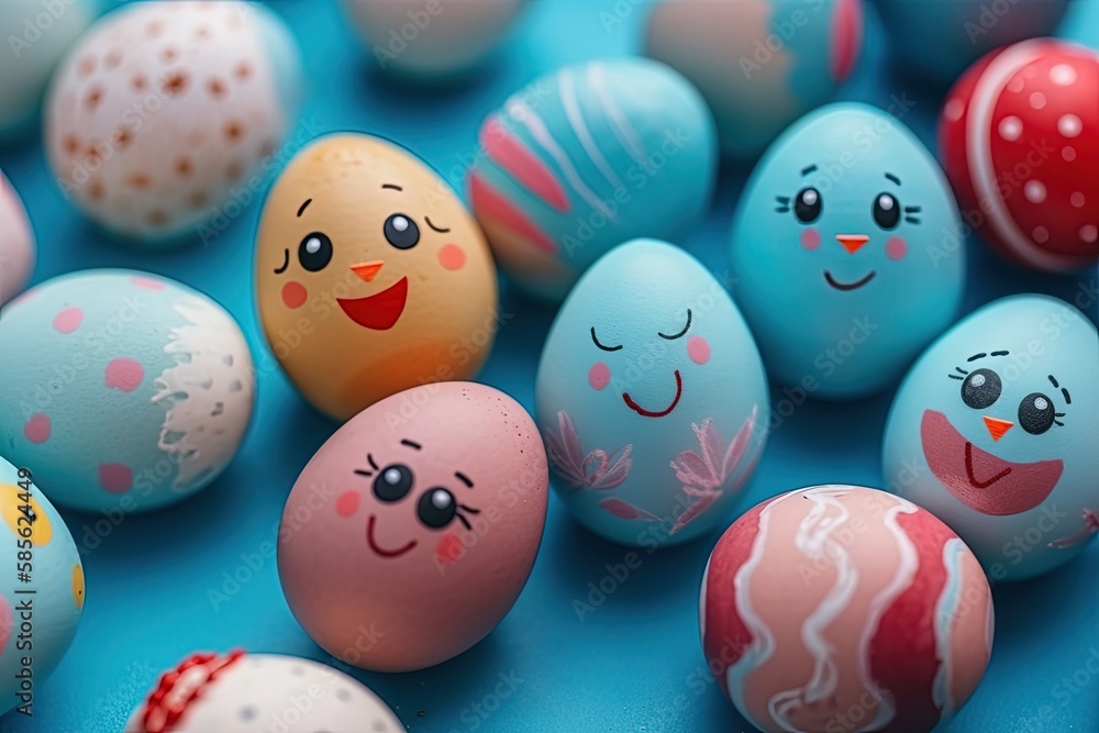 colorful group of eggs with unique facial expressions. Generative AI colorful group of eggs with unique facial expressions. Generative AI