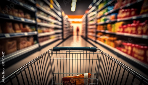 View of a shopping cart with inside supermarket Generative AI