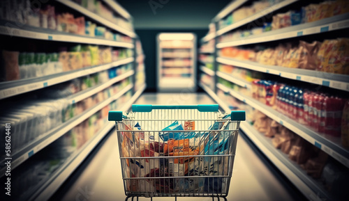 View of a shopping cart with inside supermarket Generative AI