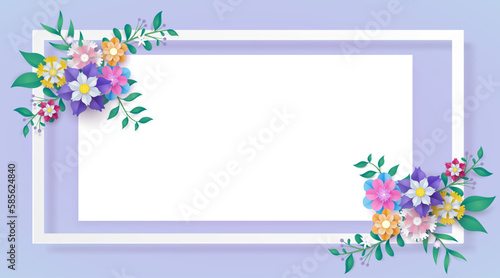 flower paper cut in vector art design with realistic shadows in pastel color tone . Frame or space for add the text label used for a magazine, web, signboard in shopping mall and the other.