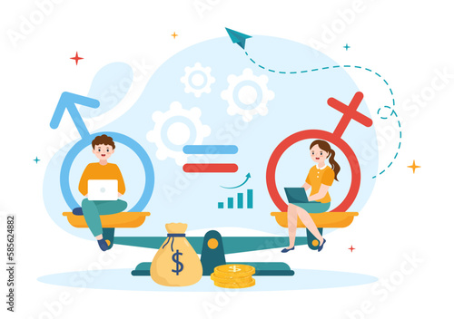 Sexism Illustration with Gender Inequality Between Men and Women in Workplace or Social in Stop Discrimination Cartoon Hand Drawn Templates