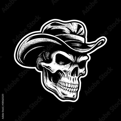 cowboy skull hand drawing vector illustration