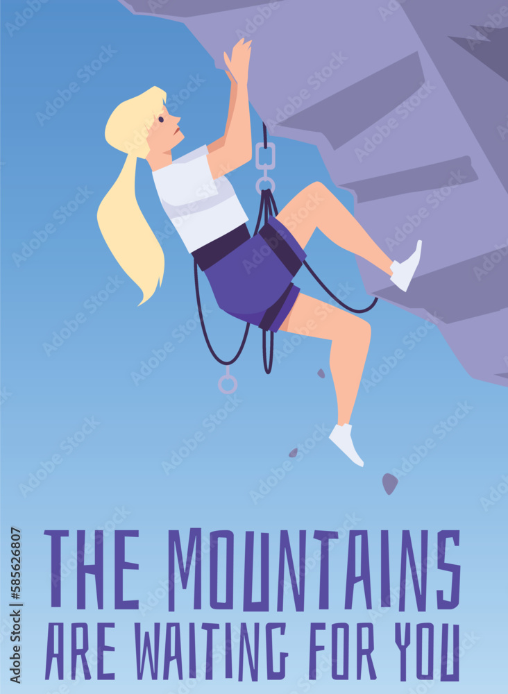Mountain climbing extreme sport and travel activity advertising vector banner. Mountain climbing extreme sport and travel activity advertising vector banner.