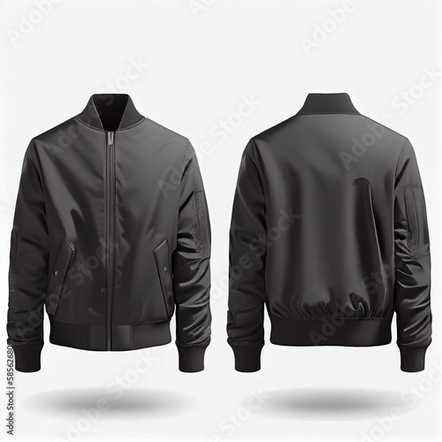 high quality black oversize blouson, mockup front and back side, white background, Generative AI