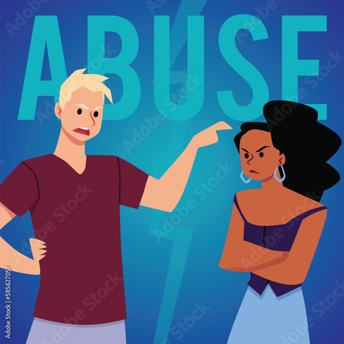 Squared banner about abuse, bad relationship flat style, vector illustration