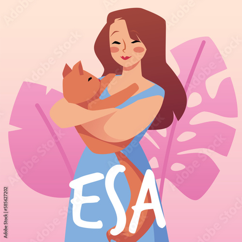 Emotional support animal poster template, flat vector illustration.