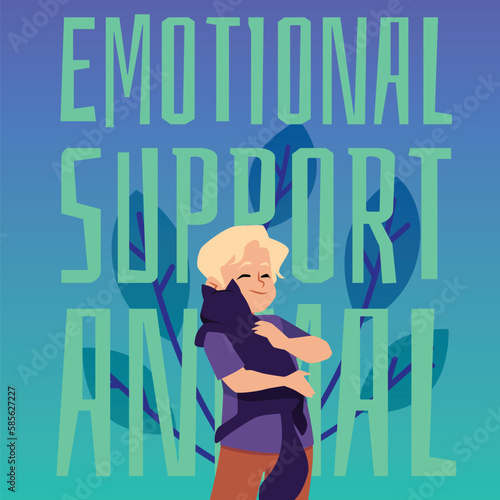 Banner for animal emotional support and pets therapy flat vector illustration.