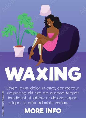 Waxing and sugaring hair removing procedure banner, flat vector illustration.