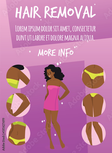 Poster or vertical banner about hair removal flat style, vector illustration