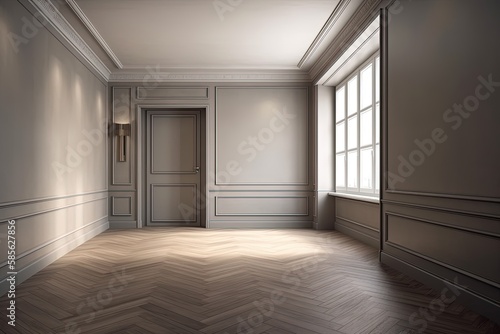 an empty room with a door and a window. Generative AI