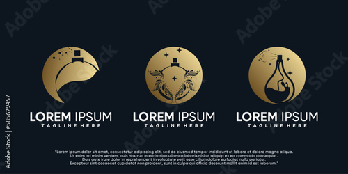 Vector minimalist simple bottle perfume logo with design unique Premium Vector