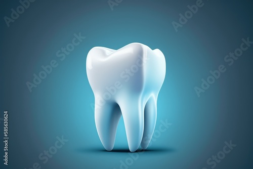 3d tooth isolated on light blue background photo