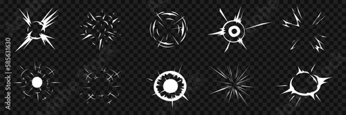 Mango explosion effects set. Vector cartoon motion explosion effects set. Vector moving flash graphic, comic force explosions or energy shaped graphic designs.
