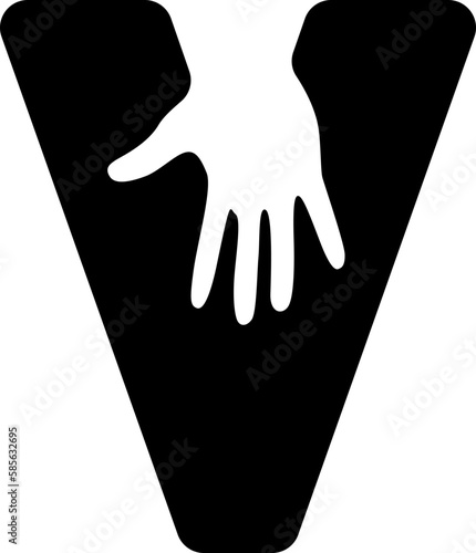 V Letter includes Hand Icon