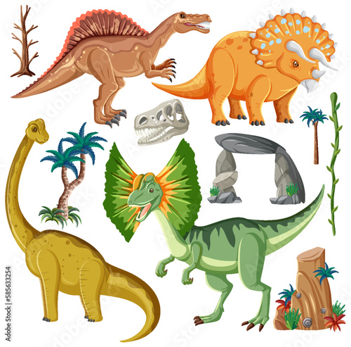 Dinosaur and Nature Elements Vector Collection © blueringmedia