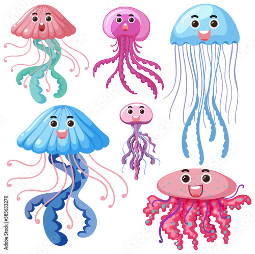 Set of  jellyfish cartoon character
