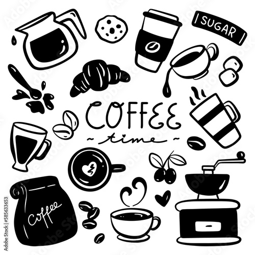 Hand drawn coffee time doodle silhouette