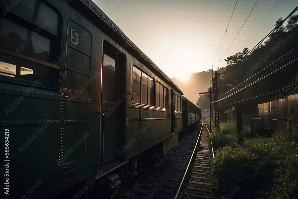 Fototapeta premium Sleek Steel Train on Railway Transport Background