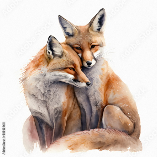 Two red foxes in love hug, Valentine's day and all lovers, isolate. postcard, print. 