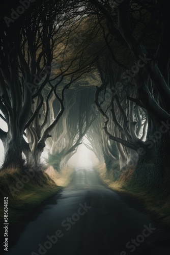 Dark Hedges. Incredible and breathtaking Ireland. Generative AI