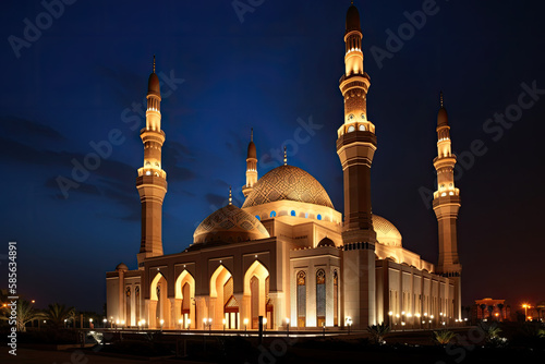 amazing architecture design of muslim mosque ramadan, generative AI © Kien