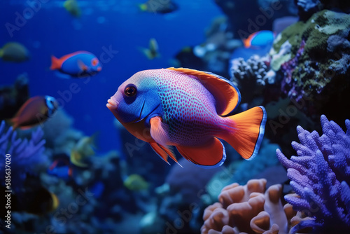 Discovering the Vibrant Ecosystem of the Underwater Sea World: A Journey Through the Colorful Tropical Fish and Life in the Coral Reef, Generative AI.