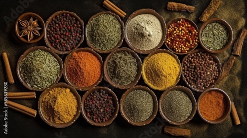 Vast array of different spices - Generative AI Illustration