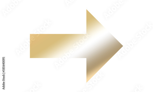gold color gradient right arrow with shine light graphic element on transparent background