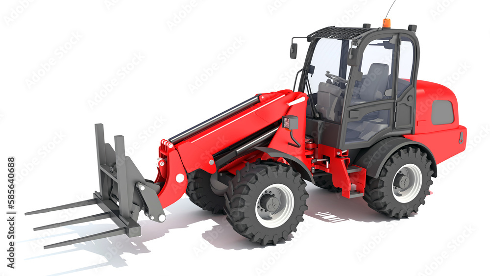 Telescopic Wheel Loader 3D rendering on white background Telescopic Wheel Loader 3D rendering on white background