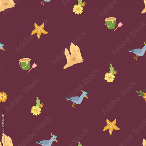 Summer seamless pattern with beach elements. Design for fabric textile wallpaper packaging