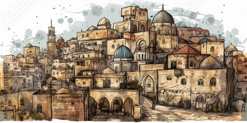 Clipart traveling jerusalem city Generative AI photo
