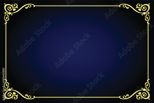Gold floral antique decorative frame on blue background