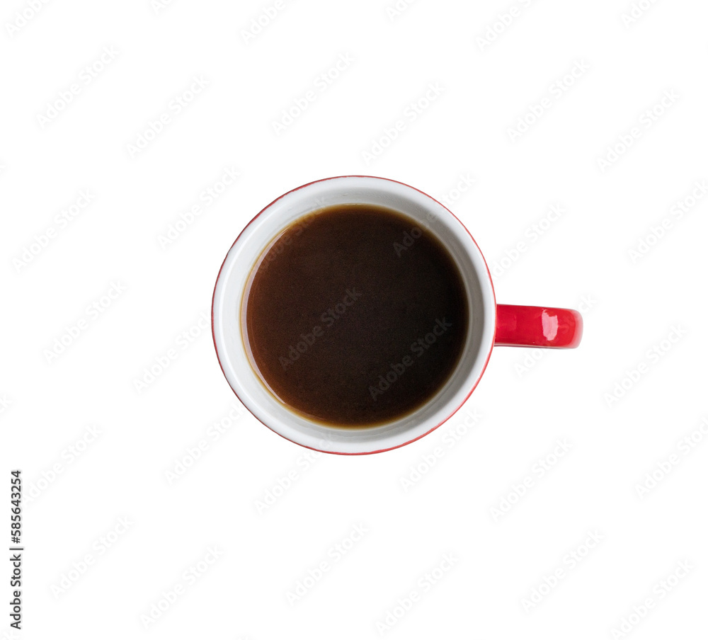 Coffee in red cup. Top view. Isolated, transparent background. Coffee in red cup. Top view. Isolated, transparent background.