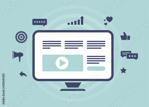 Blog Content Marketing Strategy concept. Publishing commercial blog posts and advertising articles through social media marketing. Attract new visitors and improve SEO rankings with marketing tools