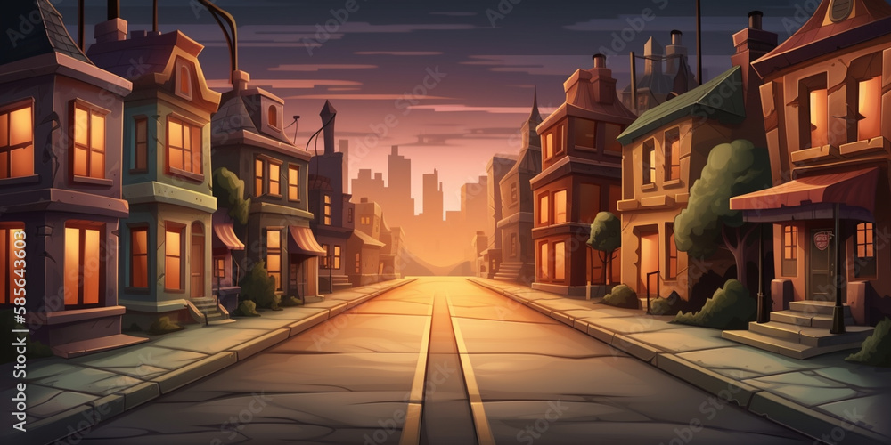 Fototapeta premium Empty road big house city background Generative AI