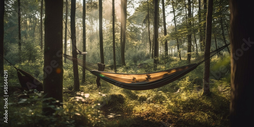 hammock in the forest background Generative AI