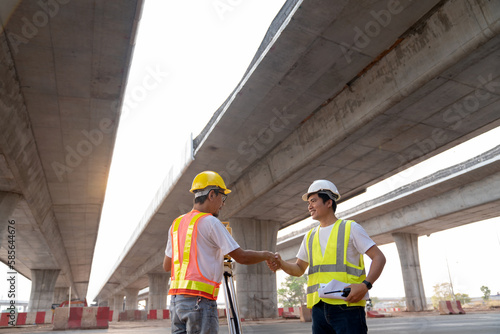 Highway Construction Surveying. Land surveyor for road placement, an analysis of the current ground is required before startup construction work