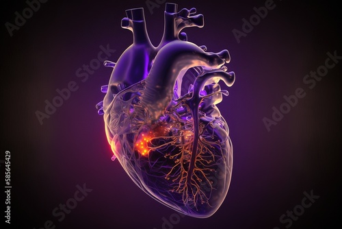 Abstract human heart with energy  isolated on purple background  generative ai