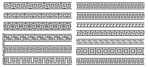 Greek key borders with meander ornament. Seamless roman frame with geometric motif. Set of antique graphic art. Vector
