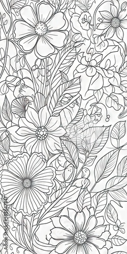 Page de livre de coloriage d art en ligne  floral  fond blanc