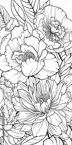 Page de livre de coloriage d art en ligne  floral  fond blanc