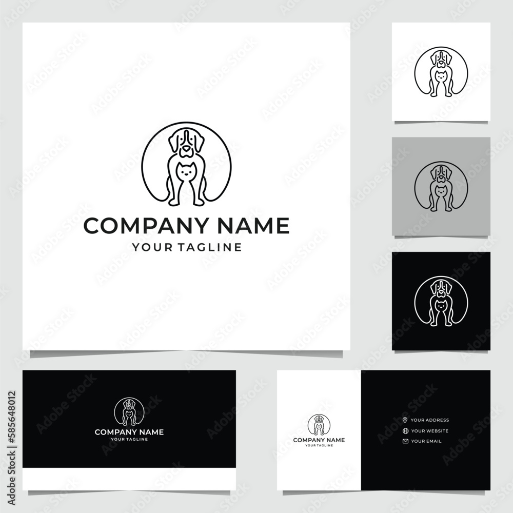Fototapeta premium Dog and Cat Line Art Logo Design 3