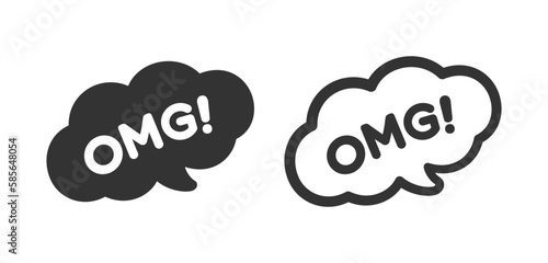 OMG speech bubble chat online messaging icon. Cute black text lettering vector illustration.