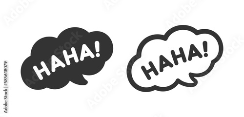Haha laughing speech bubble sound effect icon. Cute black text lettering vector illustration.
