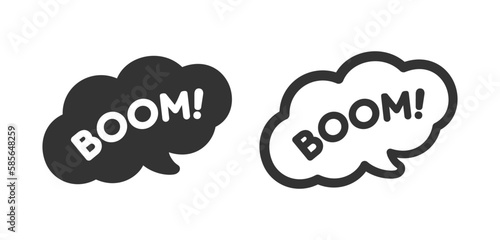 Boom speech bubble explosion sound effect icon. Cute black text lettering vector illustration.
