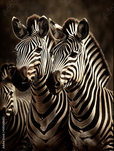 zebras family portrait in zoo
