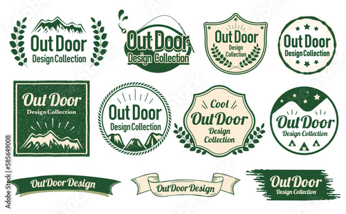 キャンプやアウトドアシーンに使えるかっこいいシンプルおしゃれなタイトルデザインロゴのセット_緑