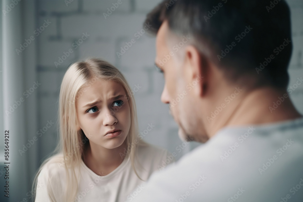 Young Girl arguing with Parents, made with Generative AI Young Girl arguing with Parents, made with Generative AI