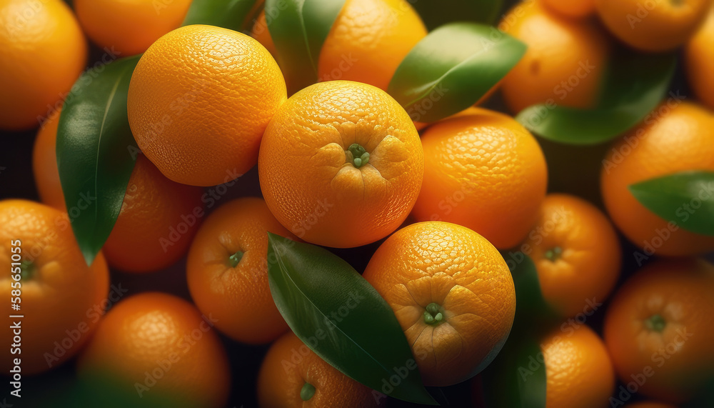 background of realistic unpeeled orange tangerines lying on top of each other, bright juicy orange colors, ai generation