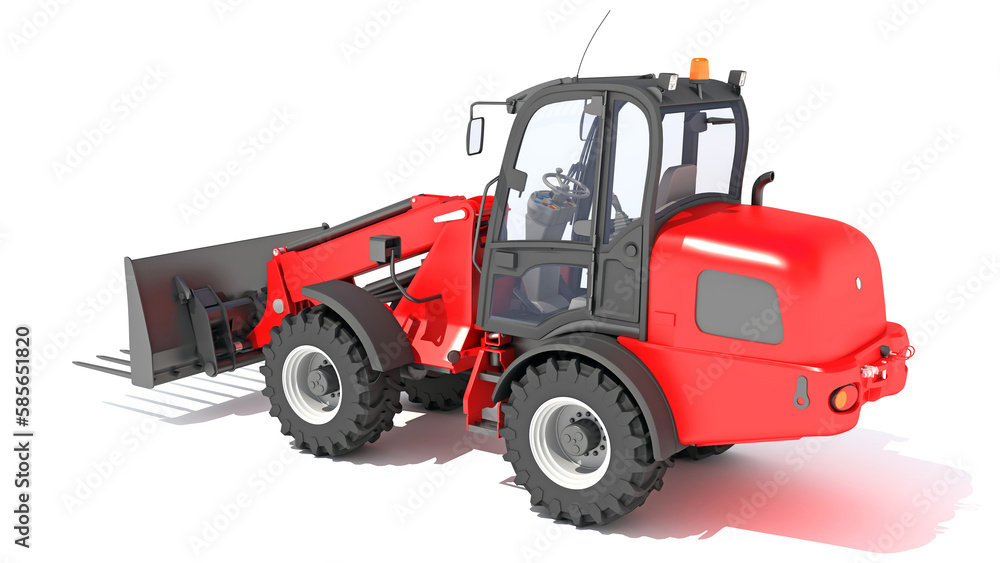 Telescopic Wheel Loader 3D rendering on white background